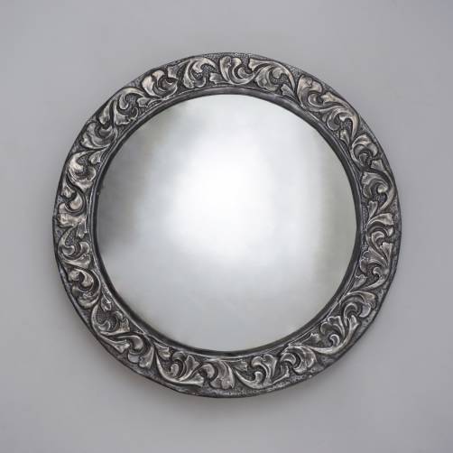 Antique Arts & Crafts convex wall mirror, pewter, 1900`s ca, English
